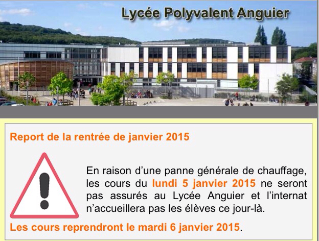 Pas de chauffage, pas de cours ce lundi au lycée Anguier à Eu, en Seine-Maritime