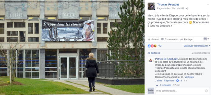 Le clin d'oeil de Thomas Pesquet, l'astronaute normand, à sa ville de Dieppe Le clin d'oeil de Thomas Pesquet, l'astronaute normand, à sa ville de Dieppe