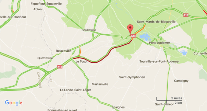 Bouchons et ralentissements sur l'A13 : circulation difficile entre la Normandie et Paris