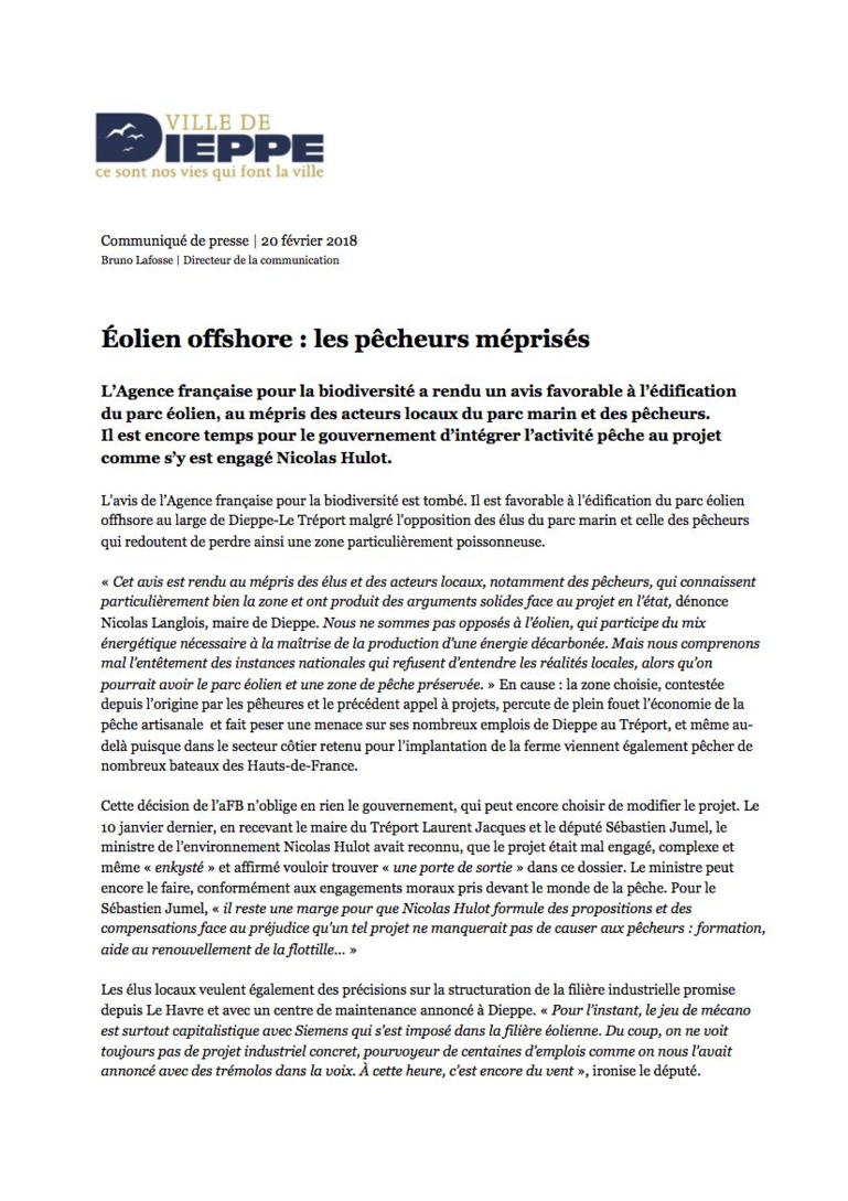 Parc éolien de Dieppe - Le Tréport : feu vert de l'Agence française de la biodiversité Parc éolien de Dieppe - Le Tréport : feu vert de l'Agence française de la biodiversité
