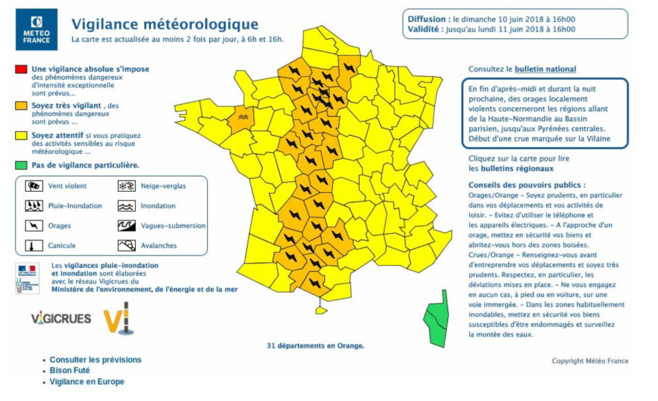 L’Eure et la Seine-Maritime placés en vigilance orange pour risques d’orages jusqu’à demain lundi 