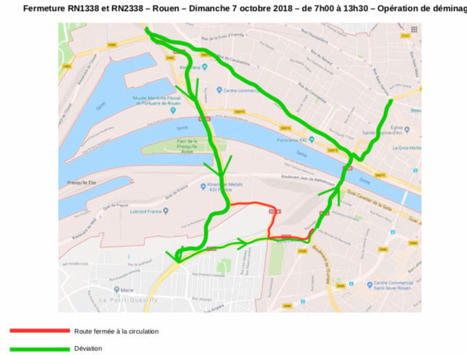 Opération de déminage à Rouen : restriction de circulation sur la RN1338 ce dimanche 7 octobre Opération de déminage à Rouen : restriction de circulation sur la RN1338 ce dimanche 7 octobre