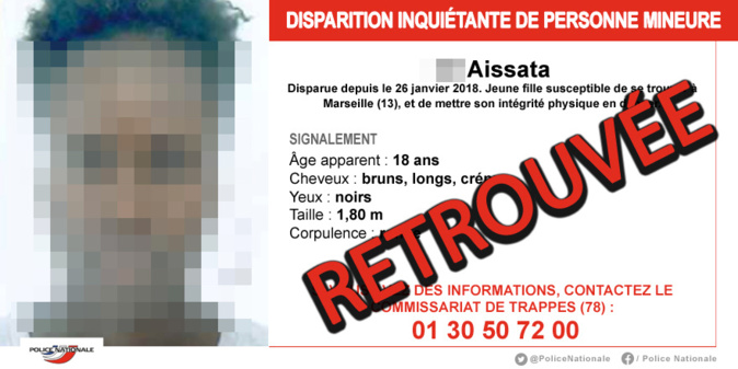 Aissata a été retrouvée dans les Yvelines : la jeune fille était disparue depuis bientôt dix mois