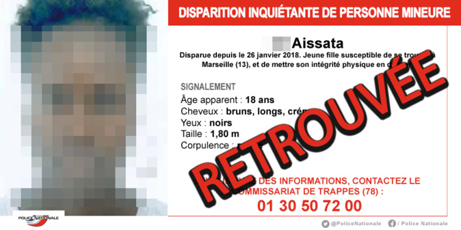 Aissata a été retrouvée dans les Yvelines : la jeune fille était disparue depuis bientôt dix mois Aissata a été retrouvée dans les Yvelines : la jeune fille était disparue depuis bientôt dix mois
