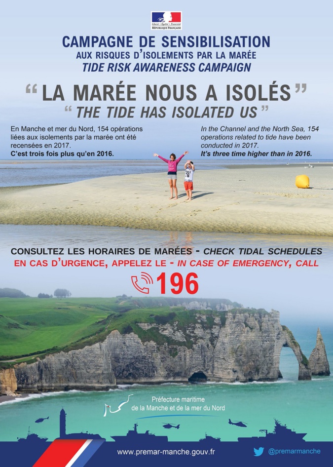 L'affiche de la campagne de sensibilisation aux dangers de l'isolement par la marée L'affiche de la campagne de sensibilisation aux dangers de l'isolement par la marée