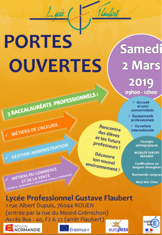 Seine-Maritime : « Portes ouvertes » samedi 2 mars au lycée professionnel Flaubert à Rouen Seine-Maritime : « Portes ouvertes » samedi 2 mars au lycée professionnel Flaubert à Rouen