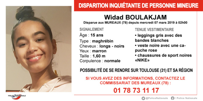 Disparition inquiétante de Widad, 15 ans : la police des Mureaux (Yvelines) lance un appel à témoins 