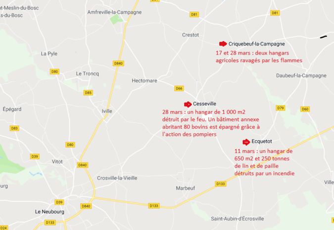 Eure : les gendarmes traquent les incendiaires de hangars agricoles autour du Neubourg Eure : les gendarmes traquent les incendiaires de hangars agricoles autour du Neubourg