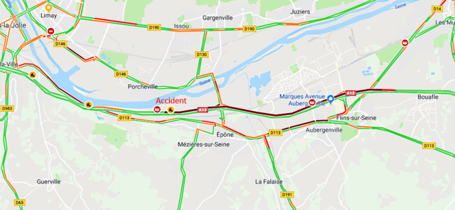 Accident entre deux camions sur l’A13 à Guerville : bouchon de 6 km vers la Normandie 