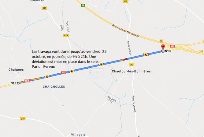 Travaux sur la RN13 entre Chaufour et Chaignes : circulation modifiée jusqu'au 25 octobre