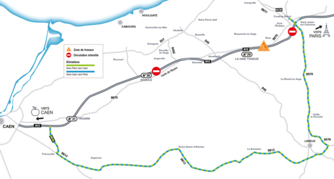 L’A13 fermée dans les deux sens du 7 au 10 octobre entre Pont-l’Evêque et Dozulé (Calvados) 