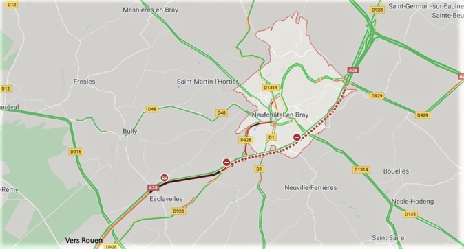 Collision entre deux camions à Neufchâtel-en-Bray : l'A28 coupée entre Rouen et Abbeville