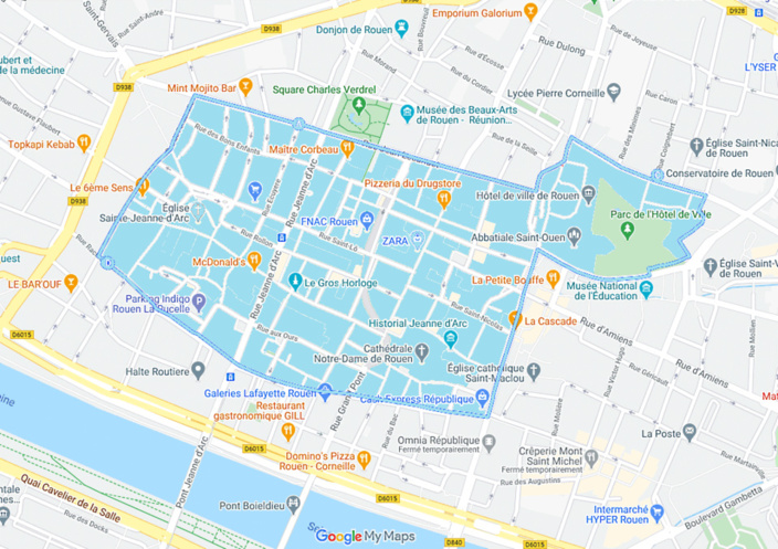 Le périmètre d’interdiction de manifestation est délimité par la rue Jean Lecanuet, incluant la place de l'hôtel de ville (place du général De Gaulle), la rue de Fontenelle, la rue Racine, la rue du général Giraud, la rue du général Leclerc et enfin, a l’est, la rue de la République.