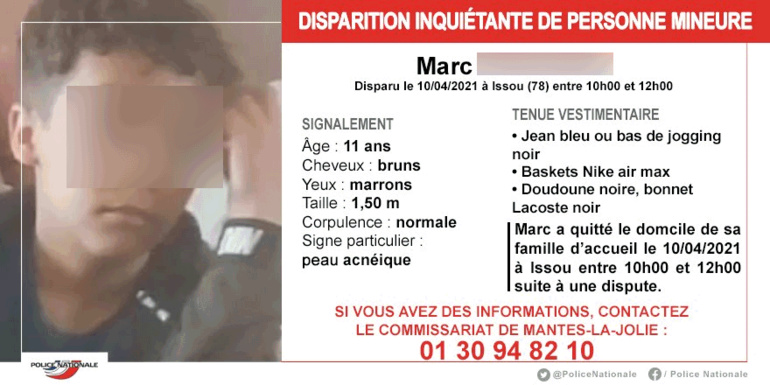Le commissariat de Mantes-la-Jolie a publié, ce dimanche soir, sur les réseaux sociaux cet appel à témoin pour disparition inquiétante