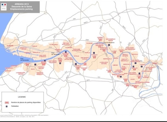 Près de 200 000 spectateurs sont attendus dimanche sur les berges de la Seine pour la grande parade de l'Armada (Cliquez sur le plan pour l'agrandir)