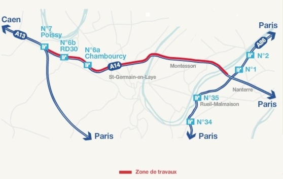L'autoroute A 14 sera fermée entre La Défense et Poissy-Orgeval à partir du 28 juillet
