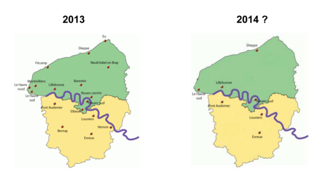 La carte des implantations de CIO en Haute-Normandie : avant et après La carte des implantations de CIO en Haute-Normandie : avant et après