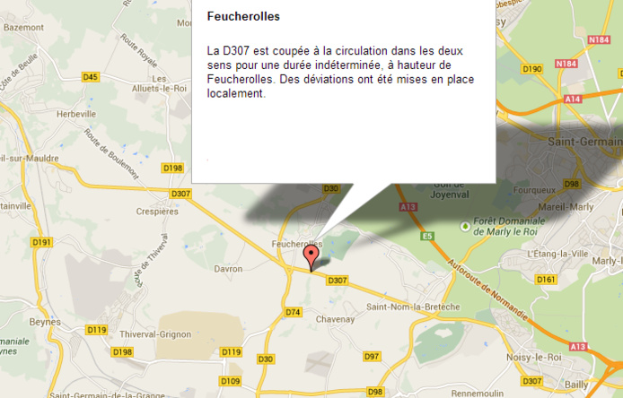 La RD307 coupée à la circulation pour une durée indéterminée dans les Yvelines La RD307 coupée à la circulation pour une durée indéterminée dans les Yvelines