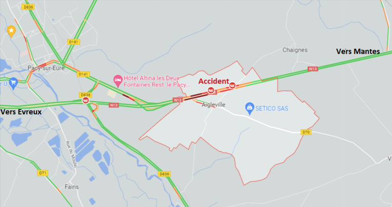 L'accident s'est produit ce samedi en milieu de matinée sur la RN13, près de Pacy-sur-Eure