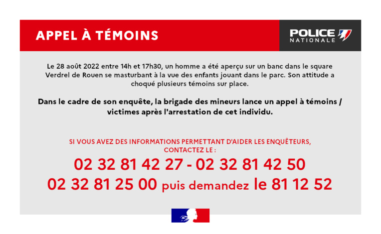 Un exhibitionniste arrêté dans le square Verdrel à Rouen : la police lance un appel à témoins Un exhibitionniste arrêté dans le square Verdrel à Rouen : la police lance un appel à témoins