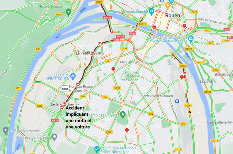 Rouen : accident mortel impliquant une moto et une voiture sur la Sud 3 