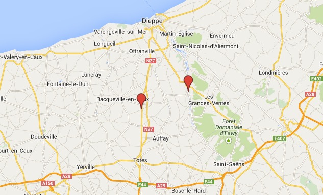 Les communes de Torcy-le-Grand et de Belmesnil, près de Bacqueville-en-Caux sont distantes d'une dizaine de kilomètres