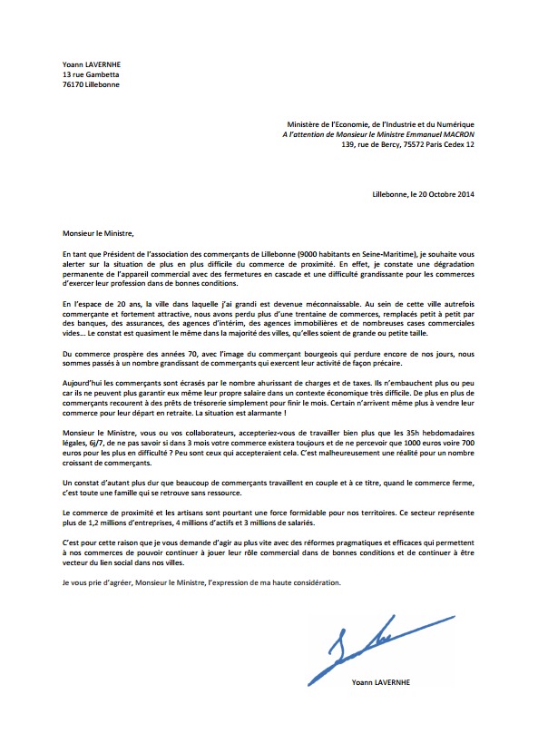 Cliquez ici pour agrandir le texte de la lettre envoyée au ministre Emmanuel Macron Cliquez ici pour agrandir le texte de la lettre envoyée au ministre Emmanuel Macron