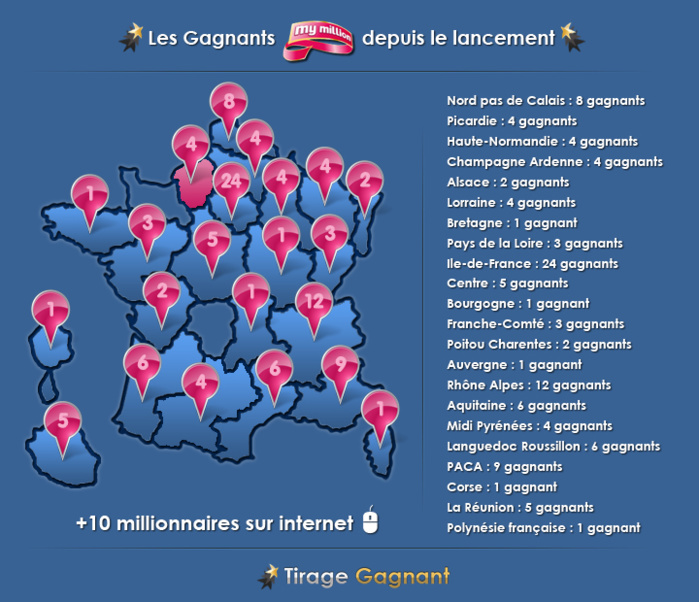 La carte des gagnants en métropole et Outre-mer (Document : tirage-gagnant.com)