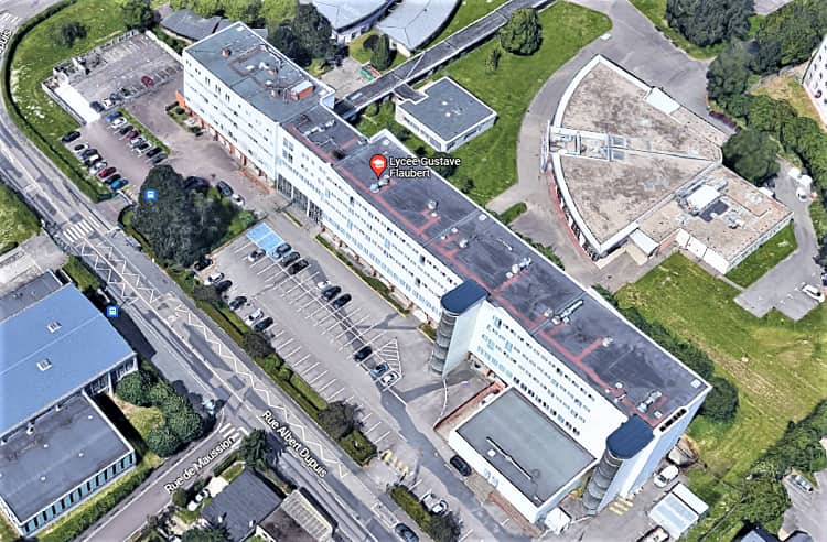 Le lycée Flaubert est visé ce jeudi soir par une nouvelle menace d'attentat. Par précaution, il sera fermé demain vendredi toute la journée - Illustration © Google Maps