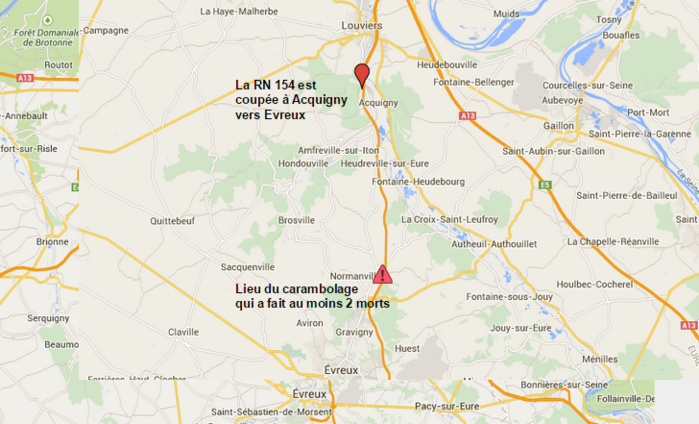 Deux morts ce matin près d'Evreux : la RN154 coupée et déviée Deux morts ce matin près d'Evreux : la RN154 coupée et déviée
