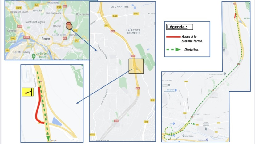 #InfoRoute. RN28 : fermeture de la bretelle de sortie dite de « Lombardie » à Darnétal 