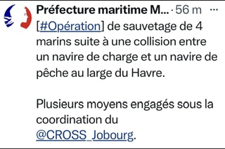 Un navire de pêche coule après une collision en baie de Seine, les quatre marins sont indemnes 