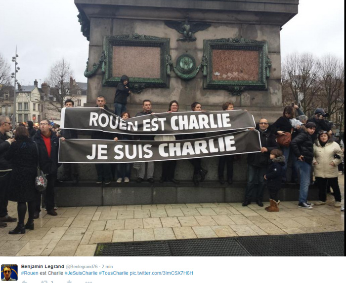 Rassemblement "Je suis Charlie" à Rouen : le témoignage des internautes sur Twitter Rassemblement "Je suis Charlie" à Rouen : le témoignage des internautes sur Twitter