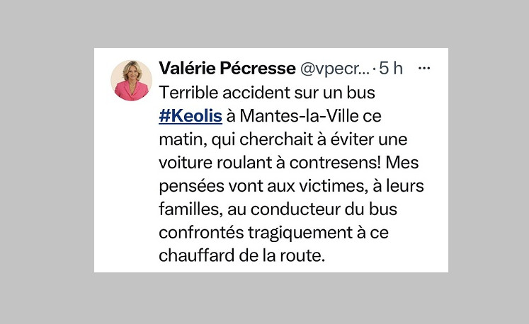 La présidente de la région Île-de-France, Valérie Pécresse, a réagi sur son compte Twitter.