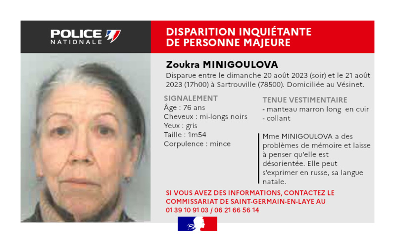 Yvelines. La septuagénaire portée disparue retrouvée saine et sauve à Sartrouville Yvelines. La septuagénaire portée disparue retrouvée saine et sauve à Sartrouville