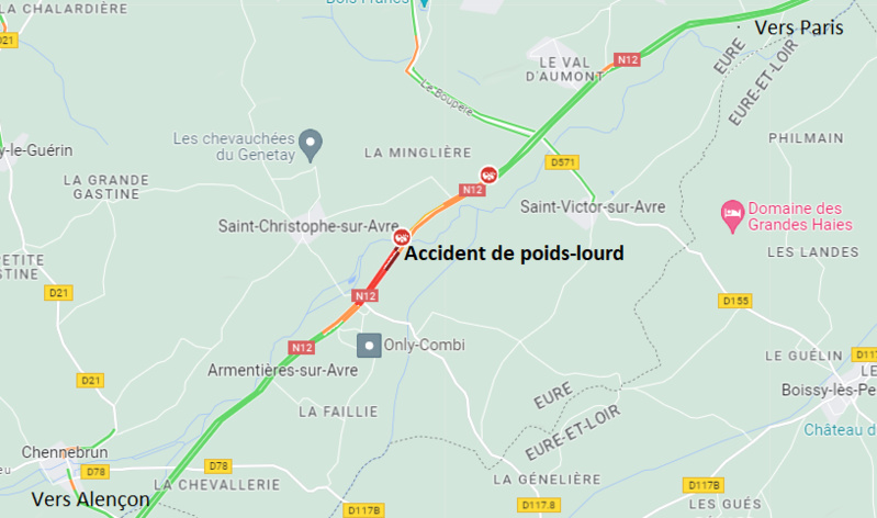 L'accident s'est produit quelques kilomètres avant Verneuil-sur-Avre et d'Iton, vers Paris L'accident s'est produit quelques kilomètres avant Verneuil-sur-Avre et d'Iton, vers Paris