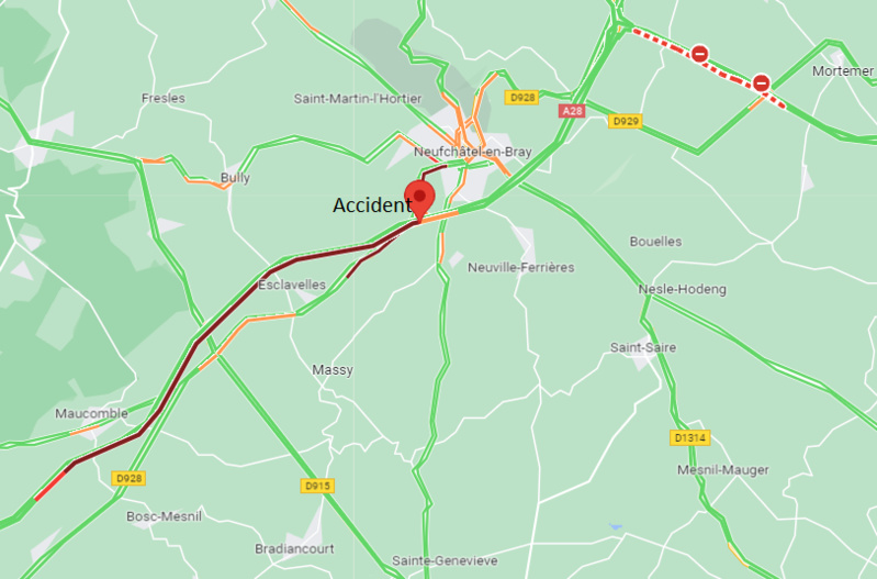 L'autoroute A28 fermée à Quièvrecourt, près de Neufchâtel-en-Bray en raison d'un accident L'autoroute A28 fermée à Quièvrecourt, près de Neufchâtel-en-Bray en raison d'un accident