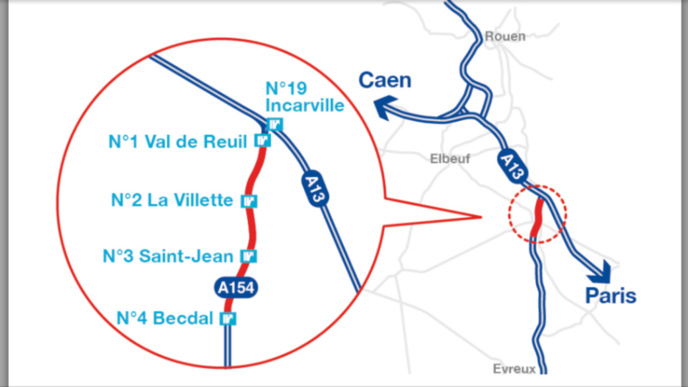 Depuis ce matin, 16 km de l'A154 en travaux entre Val-de-Reuil et Acquigny (Eure)