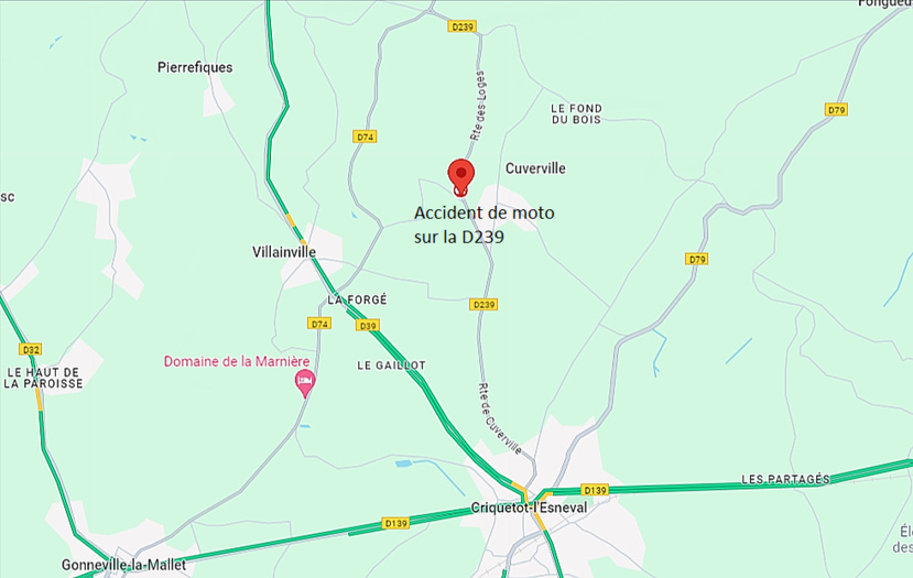 Le drame s'est produit sur la D239, entre Cuverville et Criquetot-l'Esneval Le drame s'est produit sur la D239, entre Cuverville et Criquetot-l'Esneval