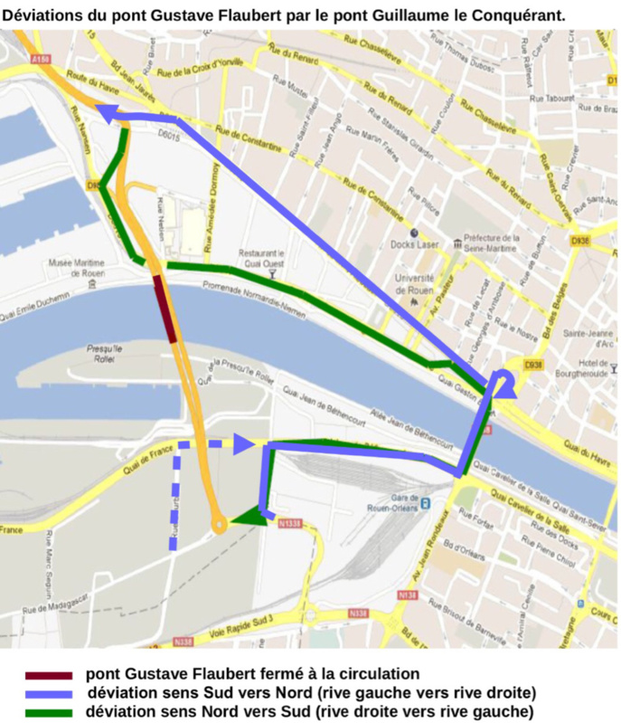 Travaux aux abords du pont Flaubert pendant deux nuits : des déviations mises en place à Rouen Travaux aux abords du pont Flaubert pendant deux nuits : des déviations mises en place à Rouen