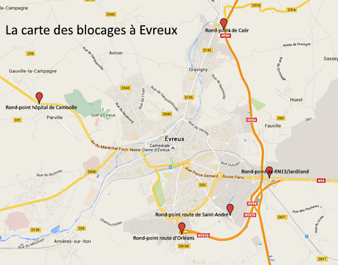 L'ex-RN13 bloquée par les agriculteurs aux entrées d'Evreux L'ex-RN13 bloquée par les agriculteurs aux entrées d'Evreux