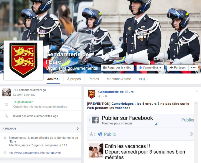 La gendarmerie de l'Eure de retour sur Facebook