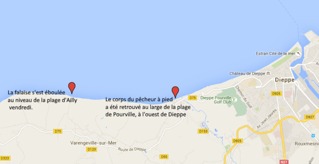 Eboulement de falaise : le corps d'un pêcheur à pied de 80 ans retrouvé à Pourville Eboulement de falaise : le corps d'un pêcheur à pied de 80 ans retrouvé à Pourville