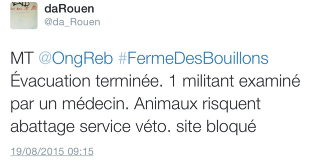 La ferme des Bouillons, près de Rouen, évacuée ce matin par les CRS ? Premières réactions La ferme des Bouillons, près de Rouen, évacuée ce matin par les CRS ? Premières réactions