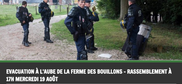 Les expulsés de la ferme des Bouillons appellent à un rassemblement ce soir Les expulsés de la ferme des Bouillons appellent à un rassemblement ce soir