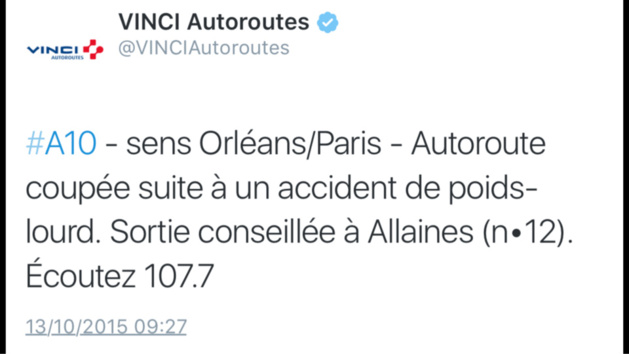 L'A10 fermée vers Paris à cause d'un accident de poids-lourd en Eure-et-Loir