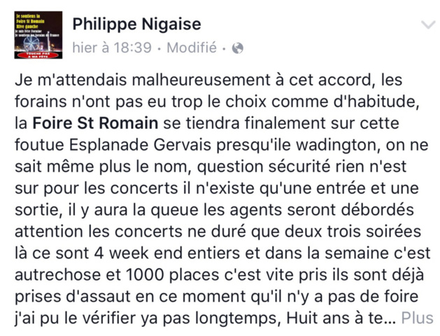 Foire Saint-Romain : info ou intox ? Les forains refuseraient de monter leurs manèges Foire Saint-Romain : info ou intox ? Les forains refuseraient de monter leurs manèges