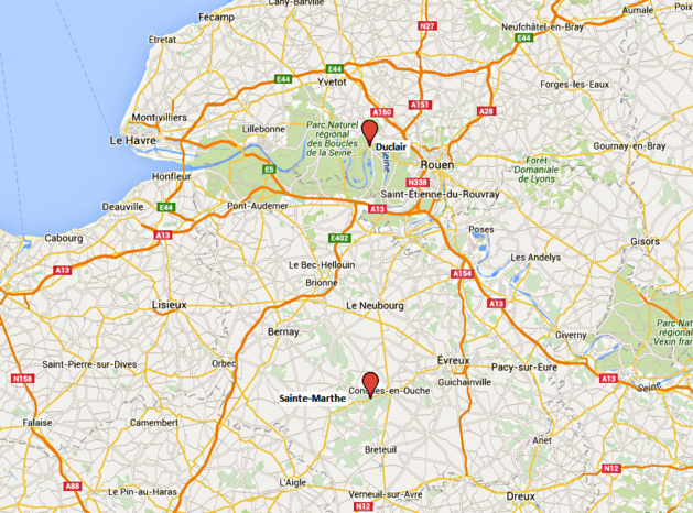 Deux morts, quatre blessés graves dans deux accidents en quelques heures en Haute-Normandie (Cliquer sur la carte pour l'agrandir)