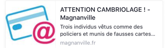 Alerte aux faux policiers à Magnanville (Yvelines) : "ne leur ouvrez pas votre porte" Alerte aux faux policiers à Magnanville (Yvelines) : "ne leur ouvrez pas votre porte"