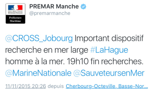 Un homme tombé à la mer au large de la Hague : les recherches sont restées vaines Un homme tombé à la mer au large de la Hague : les recherches sont restées vaines